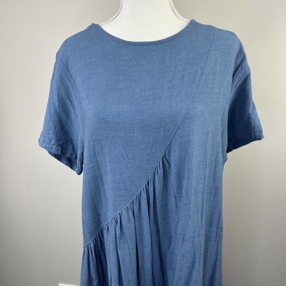 Sellse Blue Linen Oversized Maxi Dress Size S  M Lagenlook Pleated - Picture 3 of 14